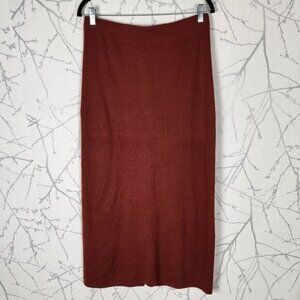 Spanner Burnt Sienna 50% Wool Knit Pull On Pencil Maxi Skirt